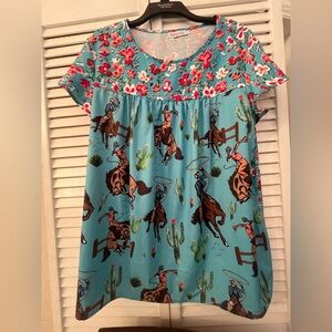 MISSLOOK Floral Western Dress in Blue and Red